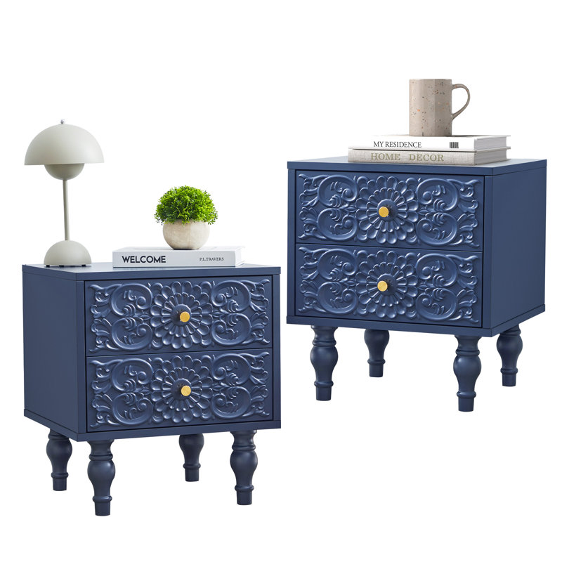 18.14'' Tall 2 Drawer Farmhouse Nightstands, Blue