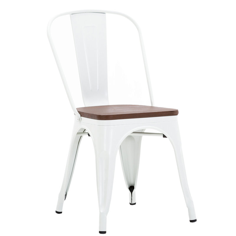 Chaise de patio empilable Yancey, Blanc / Naturel