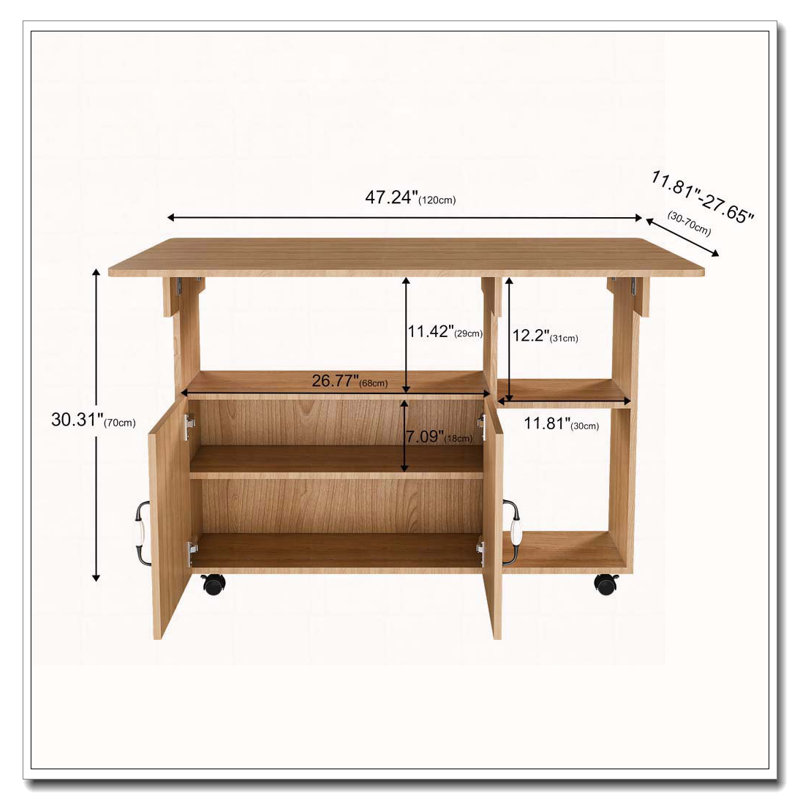Table pliante avec tablettes et roulettes de rangement, table de salle à manger pliable de 47 pouces pour les petits espaces, bureau compact pour la cuisine
