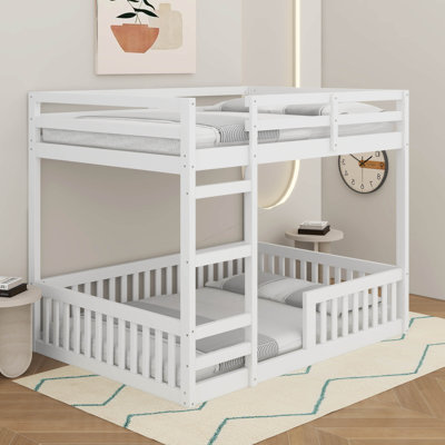 Full Over Full Wood Bunk Bed With Ladder