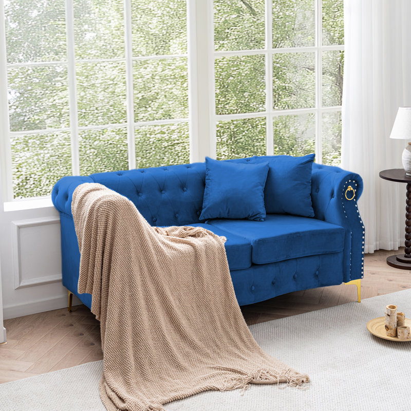 Ensemble de canapé rétro en velours Chesterfield pour le salon, Bleu
