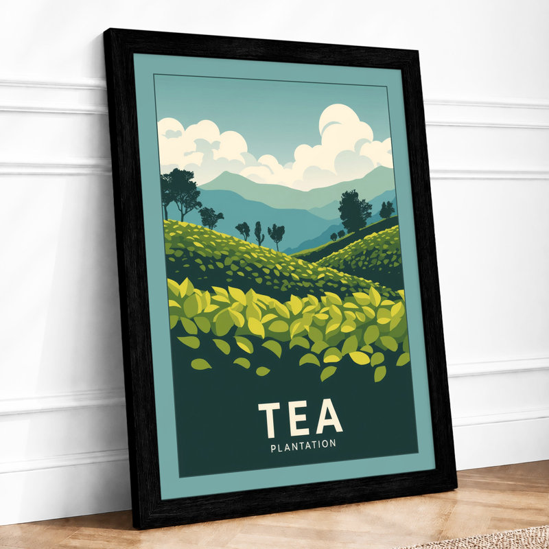 Tea Plantation Landscape Modern - Framed Print, Black, A3 - 42.0 x 29.7 cm