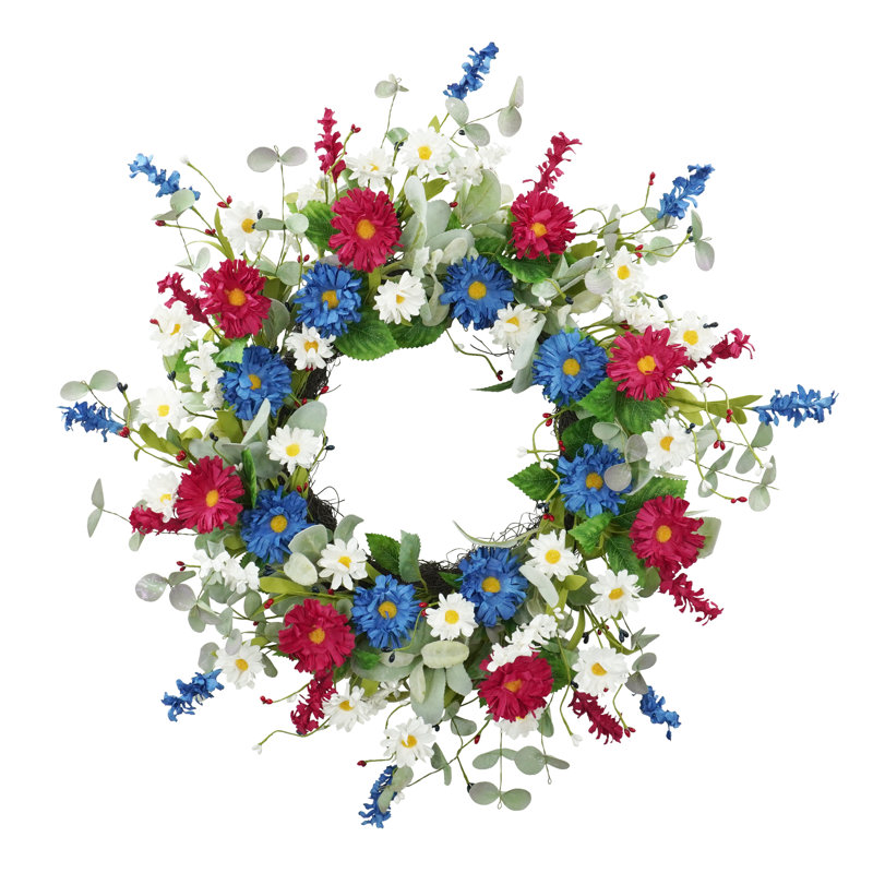 Couronne de marguerites patriotiques rouges, blanches et bleues
