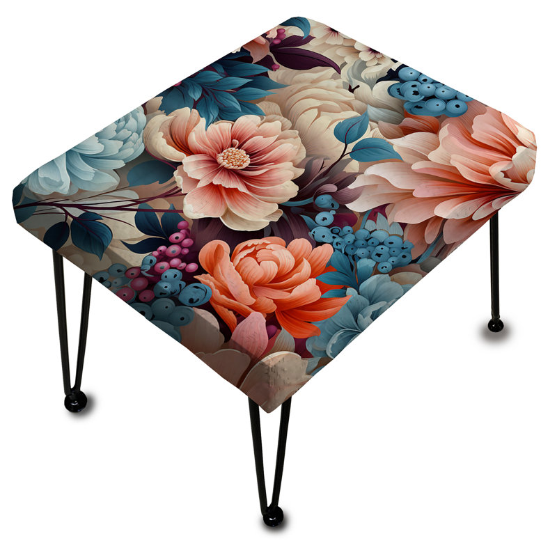 Coral And Blue Boho Floral Treasures - Floral Rectangle Ottoman