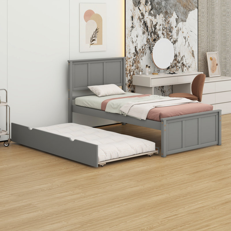 Lit plateforme avec lit gigogne, Gris