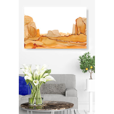 Paysage brun, aquarelle, brun clair, orange, désert, ouest, sud-ouest, sur fond blanc, roche, falaises