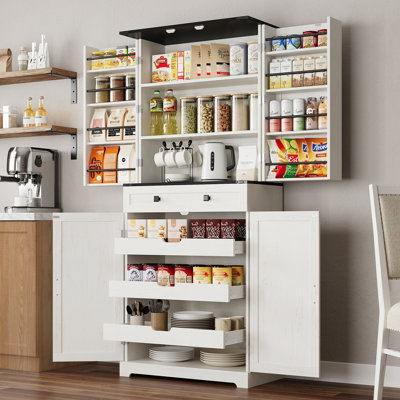 72" Kitchen Pantry Storage Cabinet with 8 Hanging Shelves and 3 Sliding Drawers