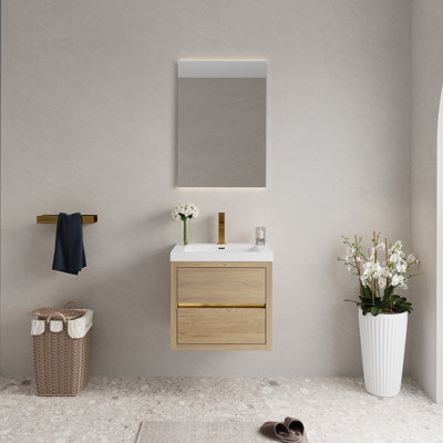 Meuble-lavabo mural pour salle de bain avec lavabo, armoire de rangement flottante pour la salle de bain, idéal pour organiser vos articles essentiels et économiser de l'espace