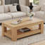Table basse rectangulaire à finition naturelle avec rangement double couche, idéale pour le salon ou le bureau