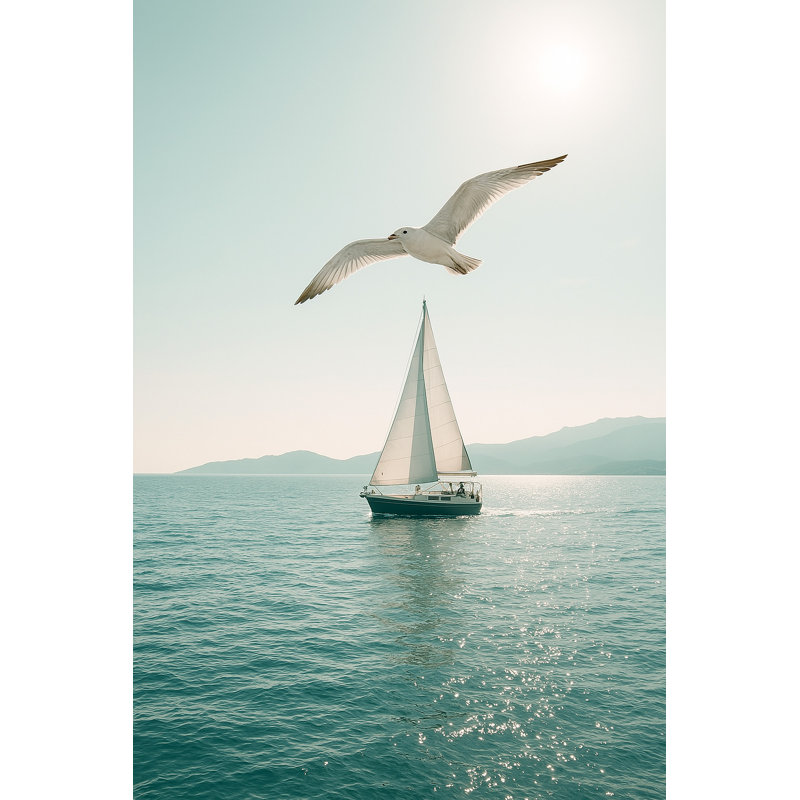 «Ocean Breeze - Mouette et voilier», art mural sur toile, H 24 po x l 16 po