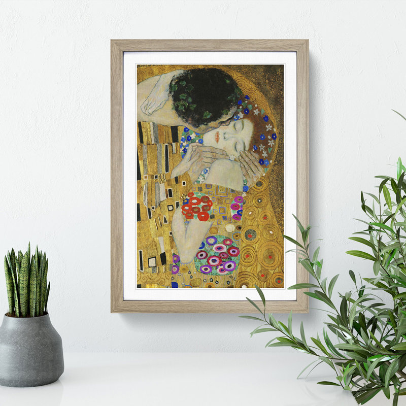 The Kiss Vol.3 by Gustav Klimt - Picture Frame Graphic Art on MDF, 65cm H x 48cm W x 2cm D, Oak Framed