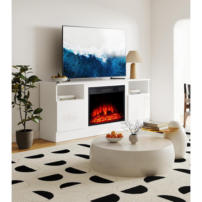 Bletsoe Brambly Cottage 147cm W TV Stand Cabinet With Electric Fire, White