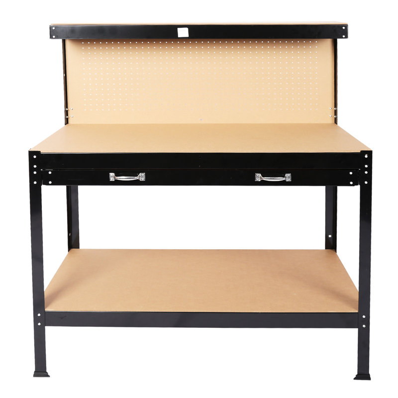 Établi de 115 cm avec capacité de 300 lb, acier au carbone noir, plateau, imperméable et surface antirouille