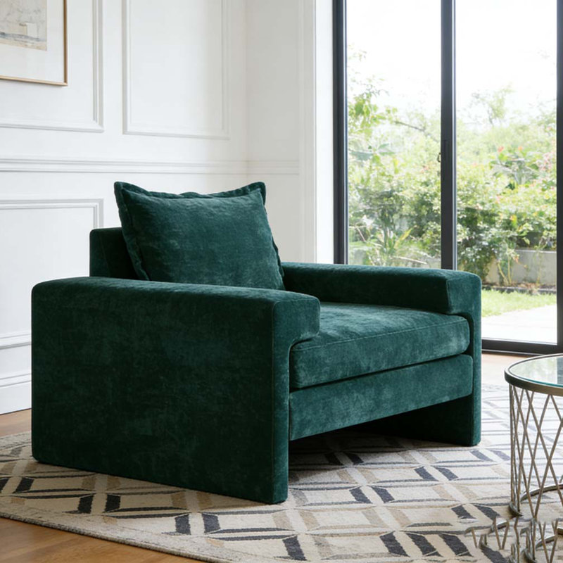 40.9" Accent Chai Chenille Upholstered Armchair with Wide Armrests, Green