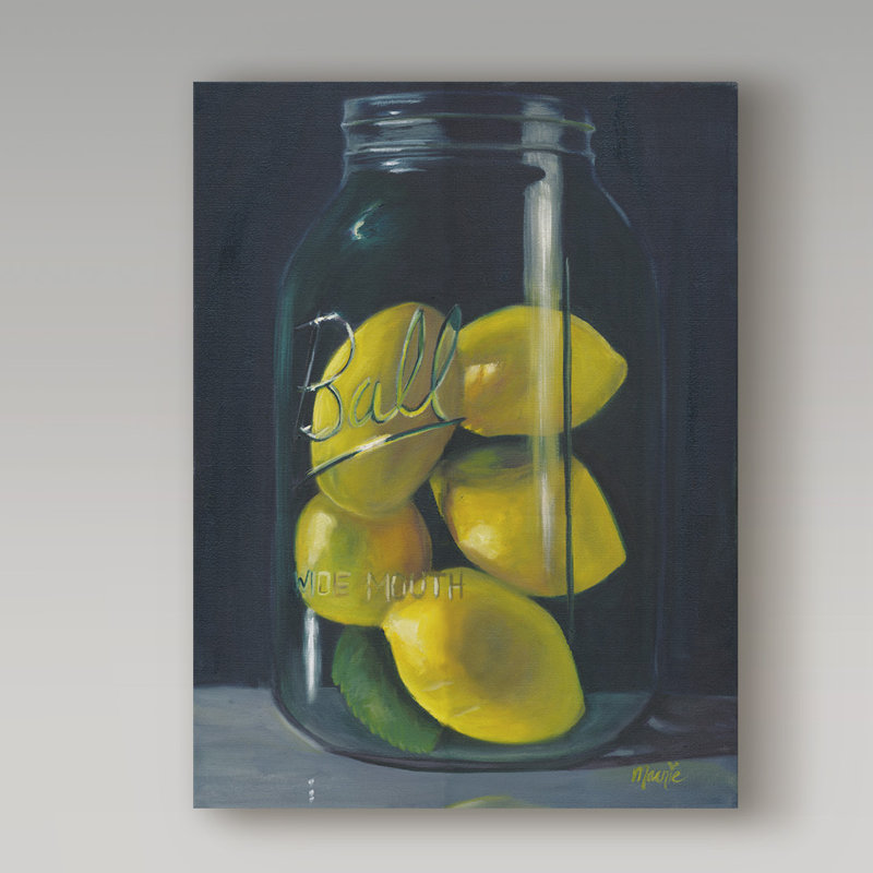« citrons », reproduction de peinture à l’huile sur toile tendue, H 47 po x l 35 po