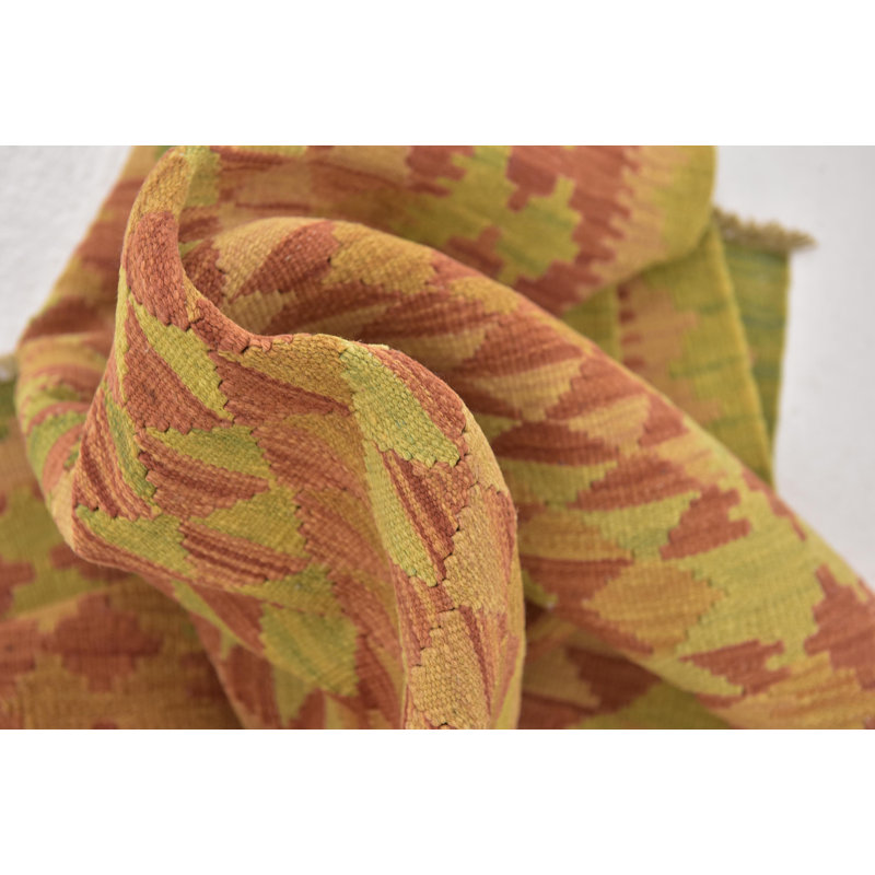 Tapis de zone one-of-kind-noué la rouille rouge/brun clair/vert 2 pi 8 po x 4 pi en laine Elland