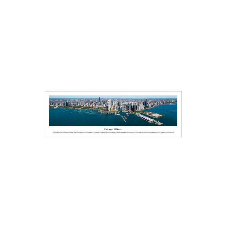 Impression panoramique de Chicago, Illinois, Lakeshore, H 13,75 po x l 40,25 po, Cadre standard noir