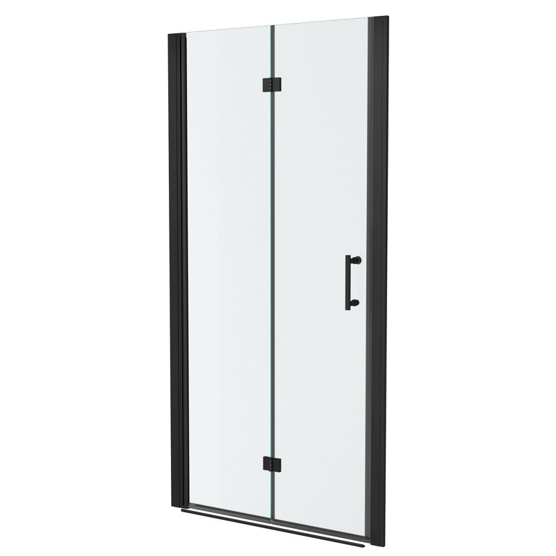 Porte de douche pliante sans cadre avec verre trempé, Noir mat