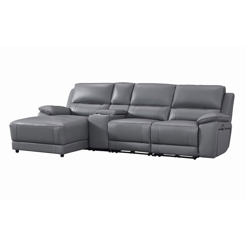 Carrabelle Leather Power Recliner Console,USB Port, Left Hand Facing, Grey Genuine Leather