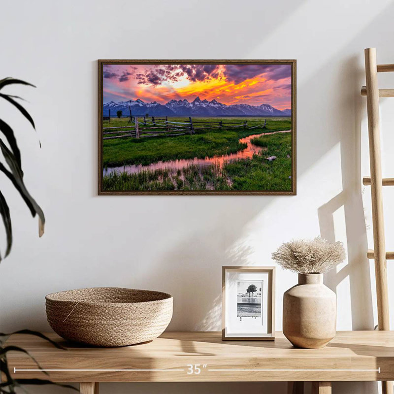 Éclat de Grand Teton, 19 po x 13 po, Cadre flottant noyer