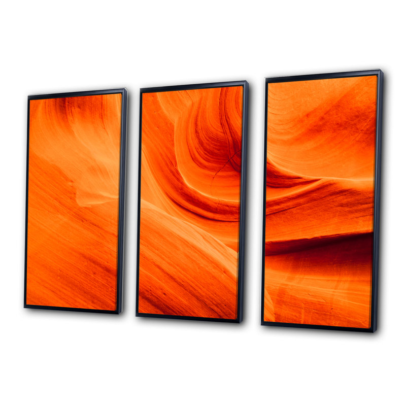 " Orange Upper Antelope Canyon " 3 - Pieces, Black, 28" H x 36" W