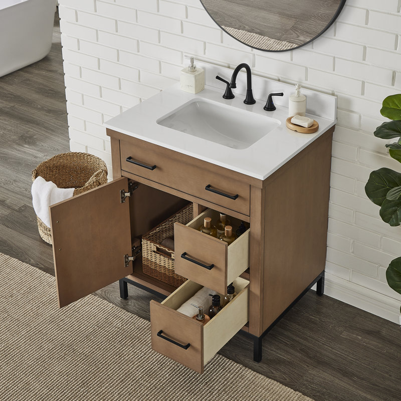 30 In. Single Sink Freestanding Gunny Bath Vanity With Pure White Engineer Stone Top