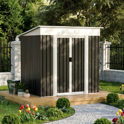Abri de jardin 6 x 4 pi pour rangement de patio à l'extérieur avec structure en métal et porte coulissante