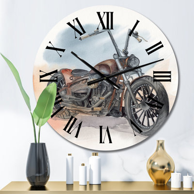 Vintage Motorcycle on Blue Sky - Vintage Wall Clock