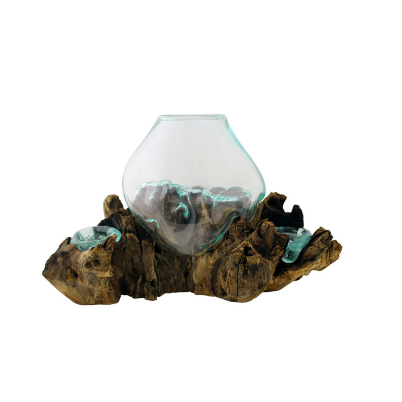 Verre fondu 24 cm plus deux bougeoirs-environ 15 po de longueur