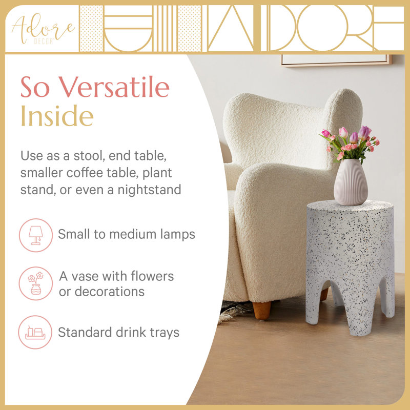 Martini White and Gray Terrazzo Round End Table