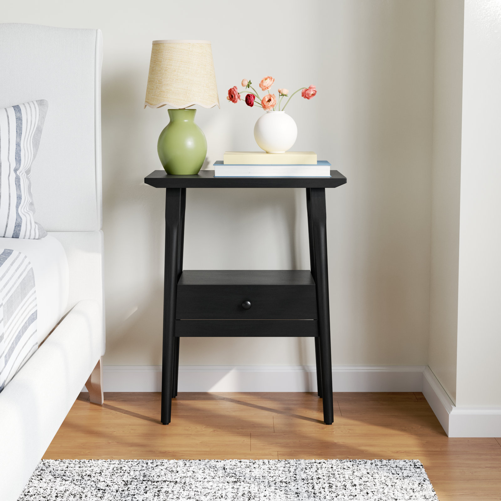 Akio Mango Nightstand, Black