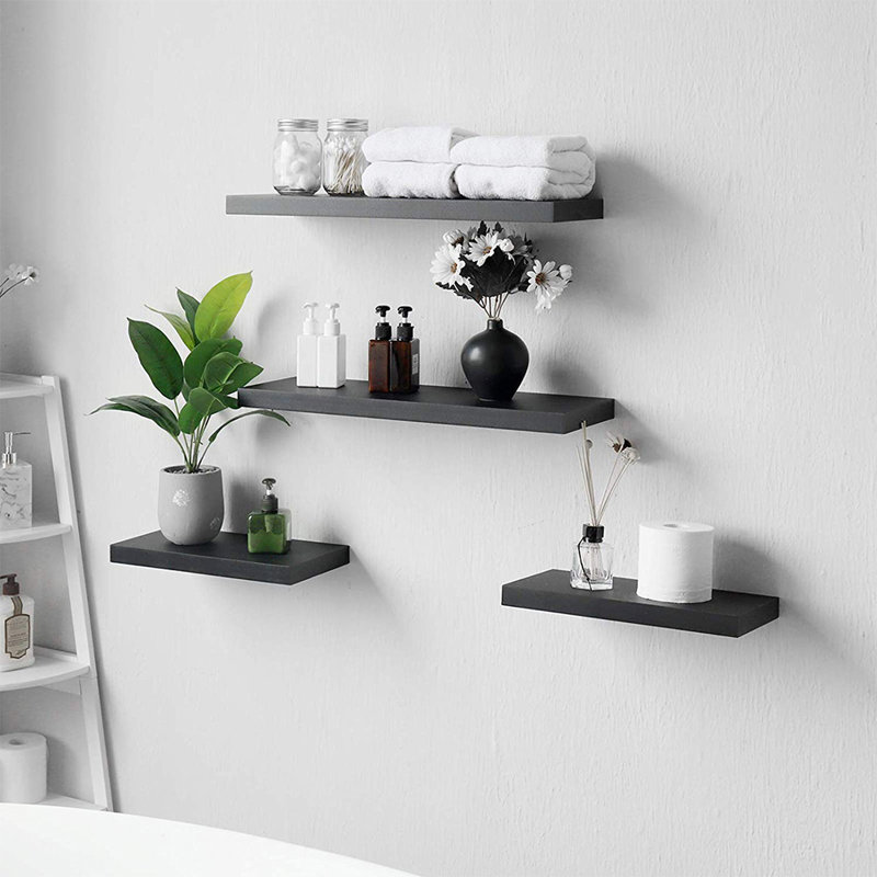 Floating Wall Shelf Kit, Gloss Black, 4cm H x 60cm W x 24cm D