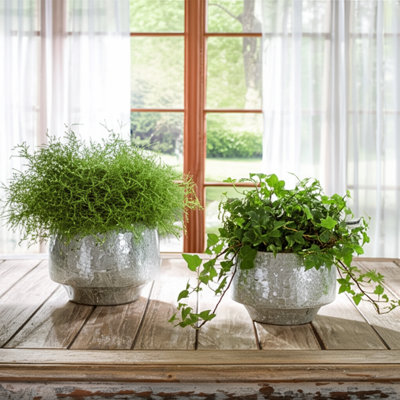 Planters Metal Reflective Mosaic Tile Indoor Outdoor Home Garden Set of 2 - 8", 6" Silver & Metallic