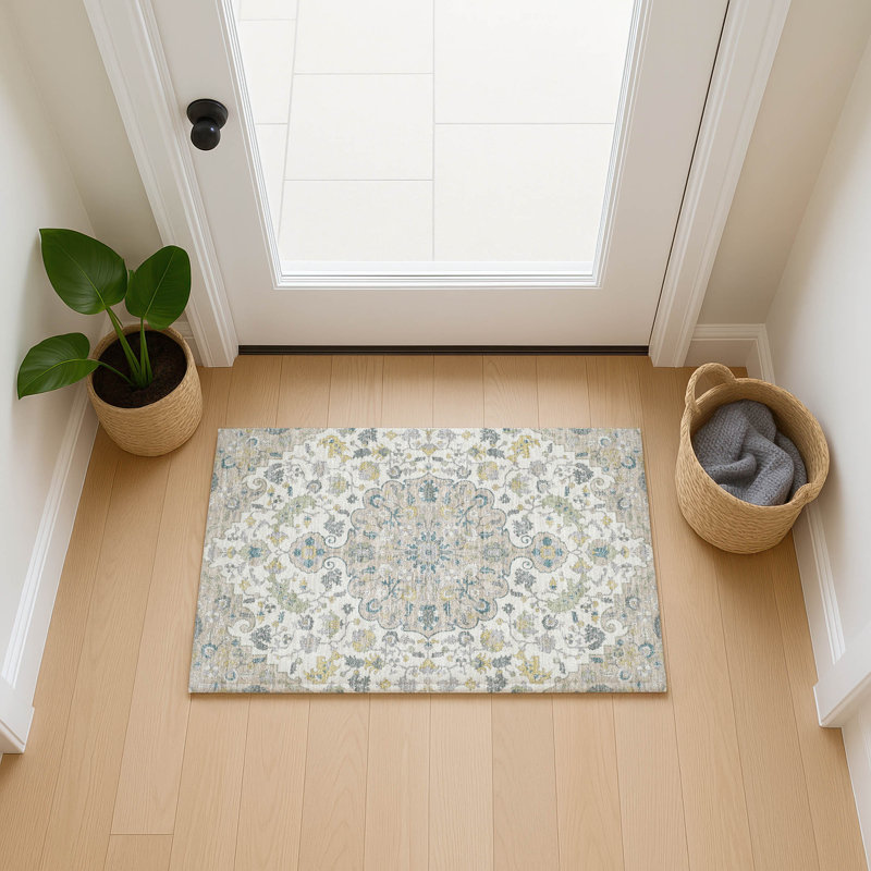 Machine Washable Indoor/Outdoor Chantille ACN2564 Global Rug, 1'8" x 2'6", Ivory