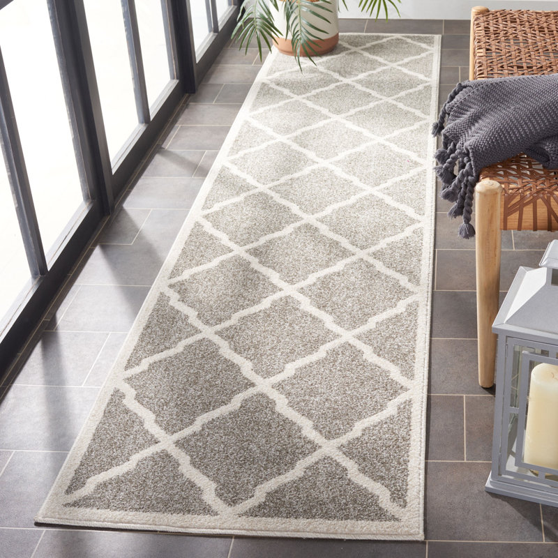 Ammundsen Geometric Dark Gray/Beige Indoor / Outdoor Area Rug, Runner 2'3" x 9'
