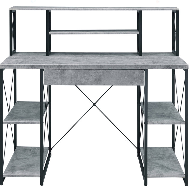 Bureau avec tablettes ouvertes et huche, Gris
