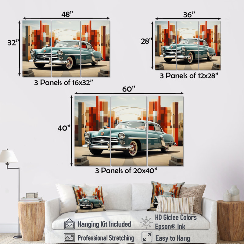 Cubist 1950S Car Vintage Evolution - Car Vintage, ensemble d'art mural sur toile, H 40 po x l 60 po x P 1 po