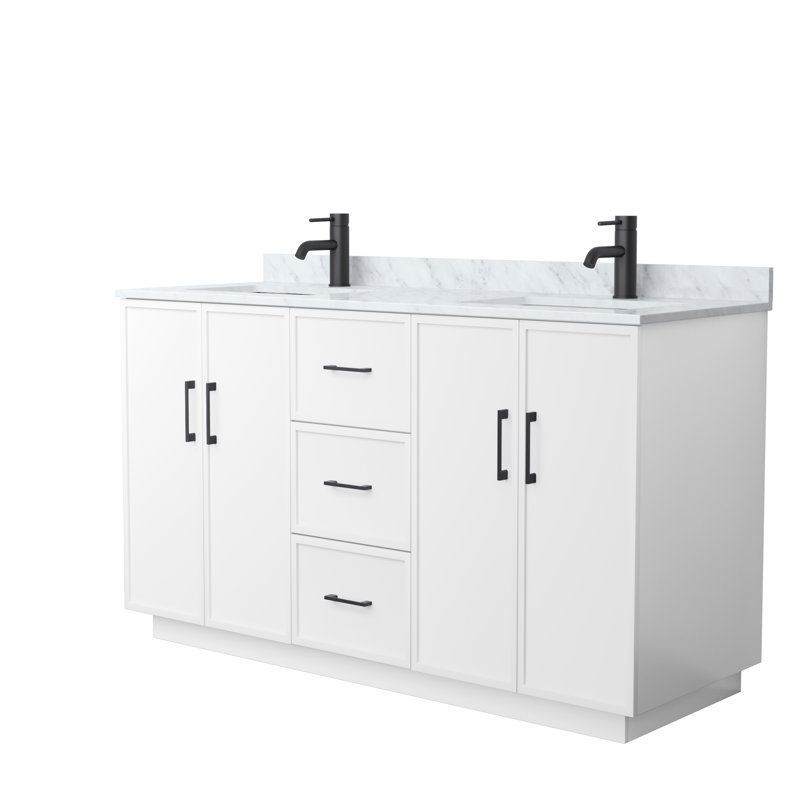 Elan TK 66" Freestanding Double Bathroom Vanity with Marble Top, White, Brushed Nickel, 60"