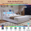 Hydraulic Lift Up Beds, Ottoman Double Bed Frame With Storage And Headboard, PU Upholstered Platform Bed With LED Lights And Charging-Port For Bedroom, White(European Plug, 160X200cm)-50615541-50615435