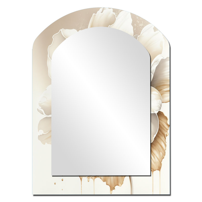 Blooming Beige Floral Design II - Miroir mural décoratif asymétrique floral, 34 po x 25 po