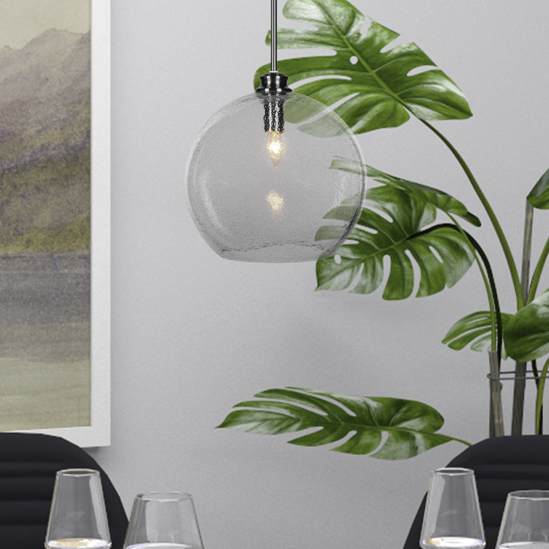 Luminaire suspendu Giard, Nickel brossé, Bulles / fumée, H 13,75 po x l 13,25 po x P 13,25 po