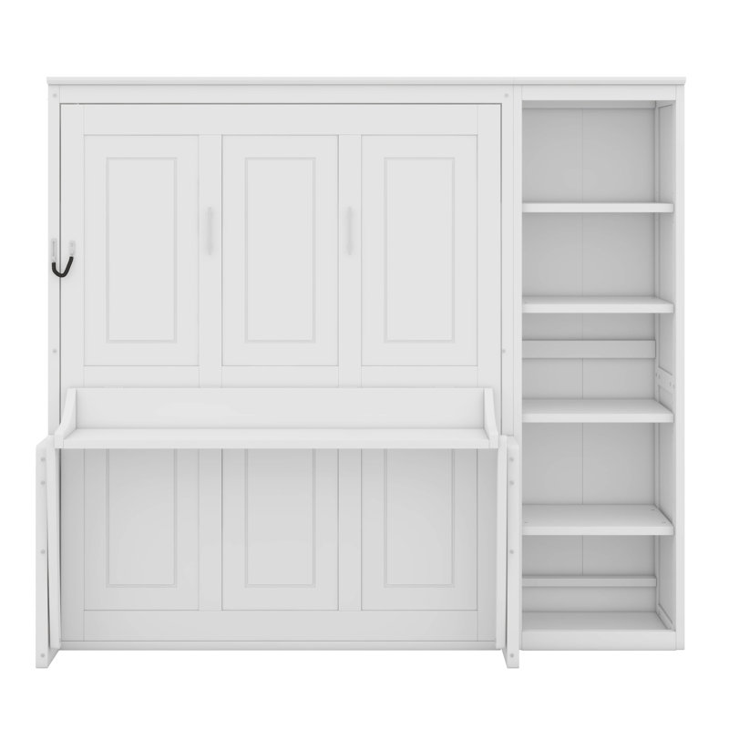 Lit escamotable escamotable avec bureau et bibliothèque Murphy, Lit double, Blanc