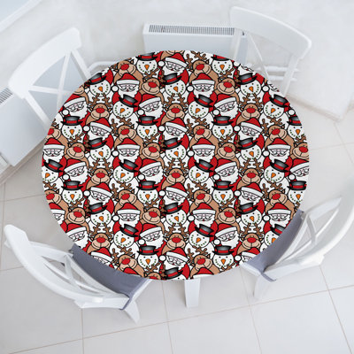 Bungalow Rose Christmas Fitted Round Tablecloth Pale Brown White and Red -  D857D61568EF4502A9A7AD8C232D96AA