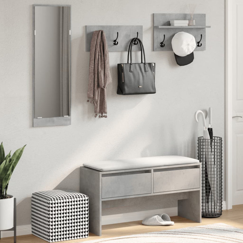 4 Piece Hallway Furniture Set Engineered Wood, Concrete Grey