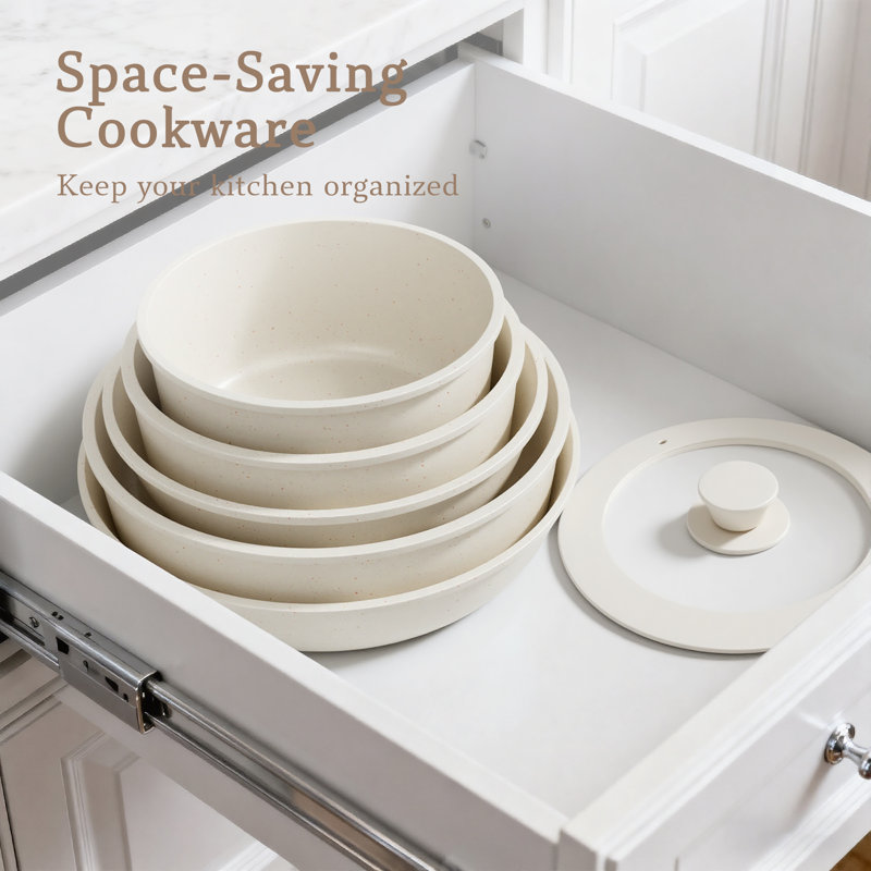 12 - Piece Non-Stick Aluminum Cookware Set, Beige