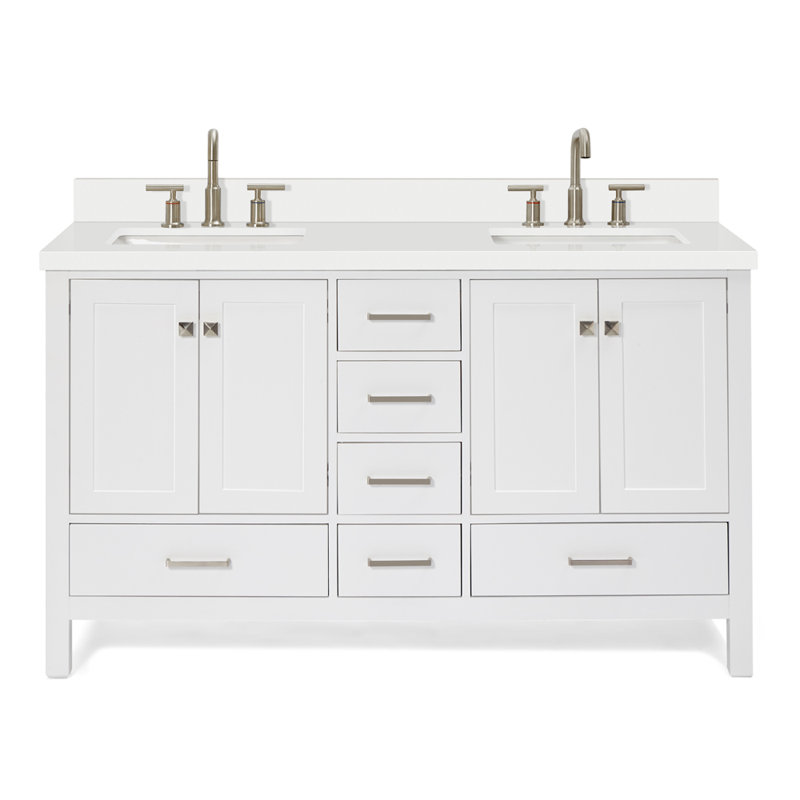 61'' Double Bathroom Vanity with Top, White / Brushed Nickel