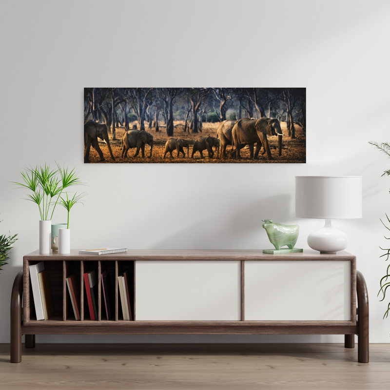Éléphant d'Afrique, art contemporain abstrait, éléphant, forêt, nature, H 12 po x l 36 po