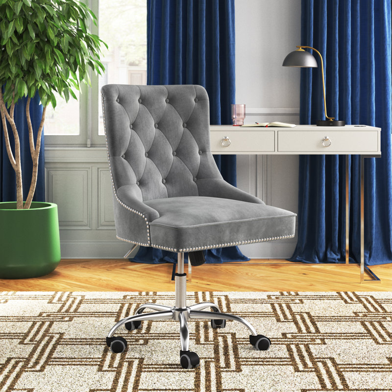 Fauteuil de conférence en velours Troy, Gris, Chrome