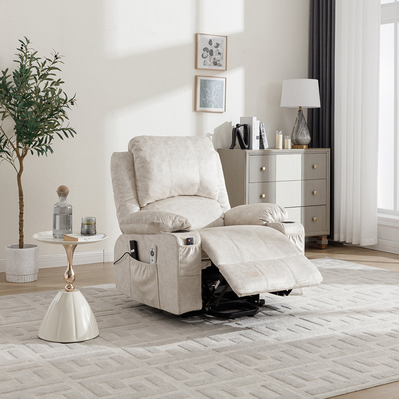 98cm Wide Chenille Wall Recliner Standard Recliner with Massager, Beige