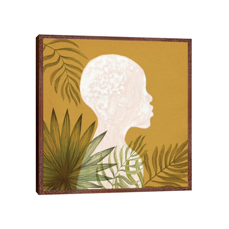 Tropical African Girl by Whales Way - Painting on Canvas, 66.04cm H x 66.04cm W x 3.81cm D, Classic Brown Wood Framed